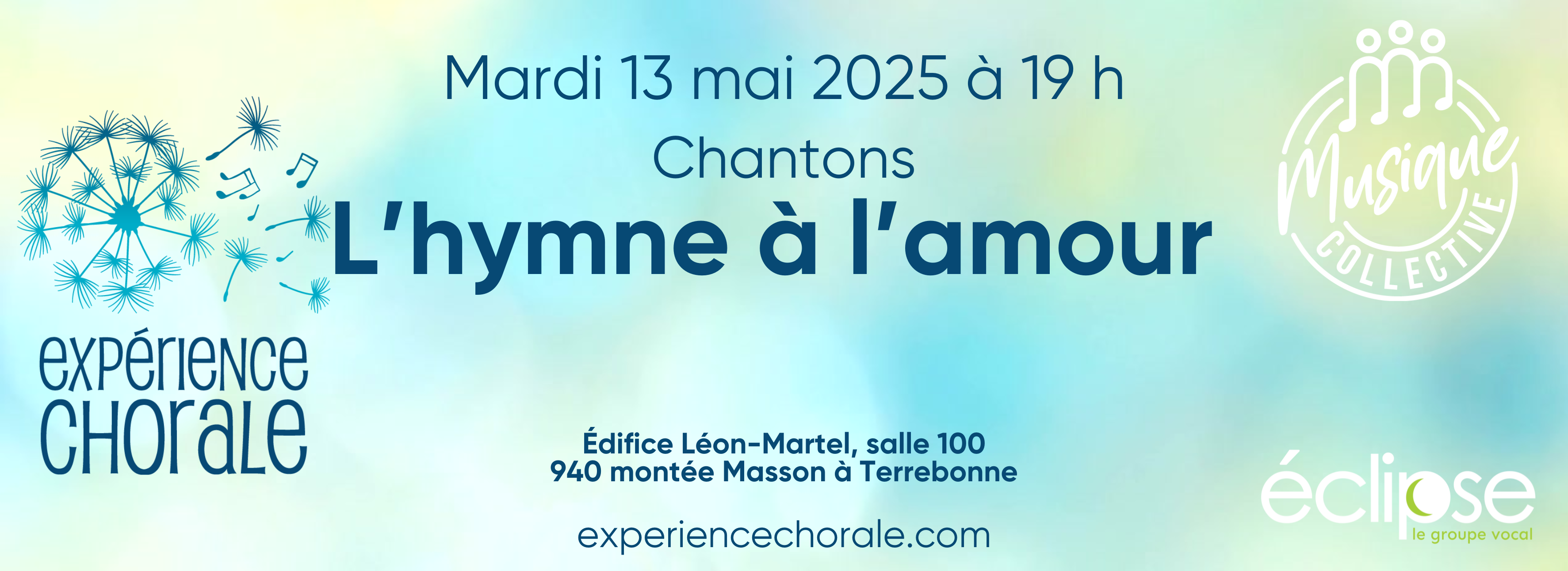 Bandeau Hymne à l'amour Bandeau explicatif de l'Expérience chorale du 22 octobre 2024. Nous chanterons ensemble Hallelujah de Leonard Cohen